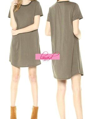 Michael Stars Ringer Tee Dress Camo Print Olive Raglan T-Shirt Mini Shirtdress